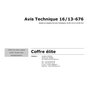 Avis technique - Coffre tunnel Coffrelite