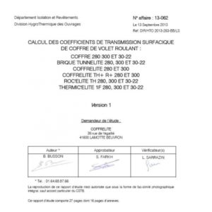 Coefficient transmission thermique - Coffrelite